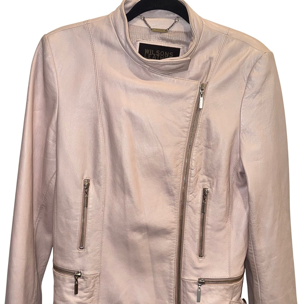 Vintage 90s Y2K Wilsons Pelle Studio Pink Leather Moto Jacket Women's M - Picture 7 of 16